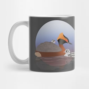 Horned grebe with chicks Mug